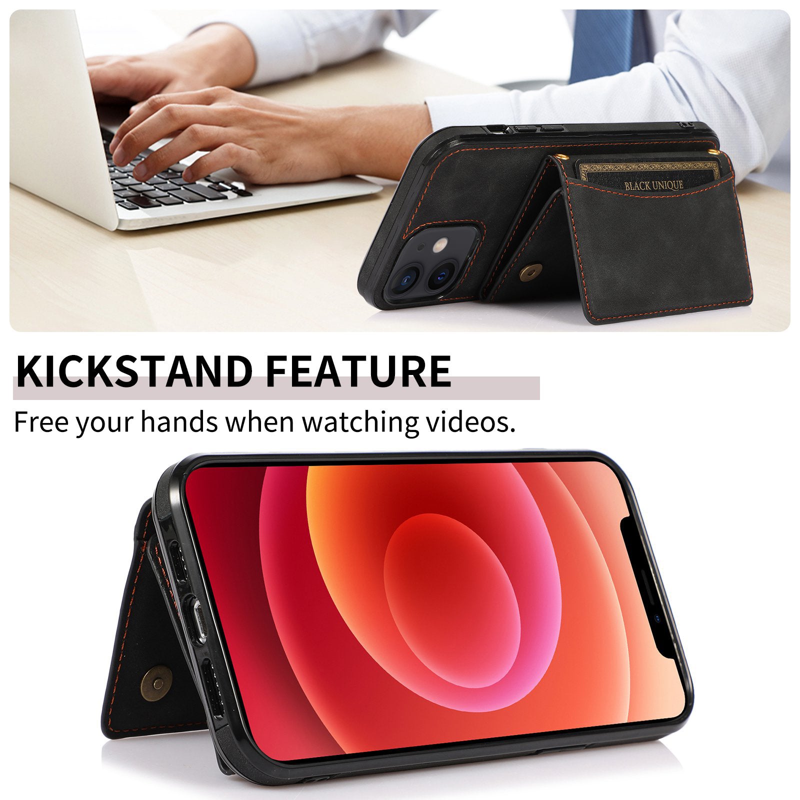 For iPhone 12 mini 5.4 inch Case Magnetic Button Tri-fold Wallet Kickstand PU Leather Coated TPU Cover - Black For iPhone 12 mini 5.4 inch Case Magnetic Button Tri-fold Wallet Kickstand PU Leather Coated TPU Cover - Black